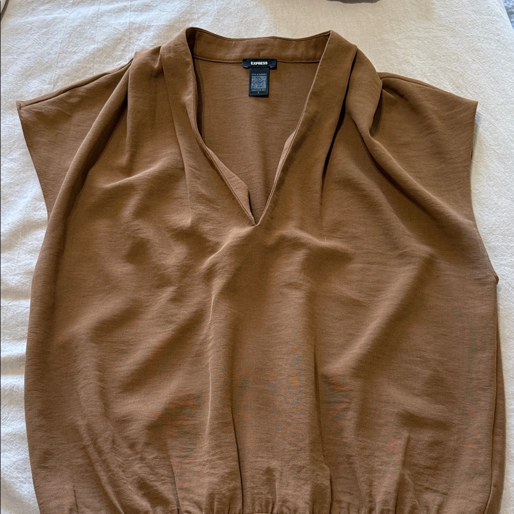 Express Chestnut Brown V-Neck Sleeveless Top